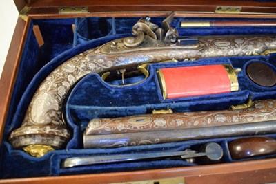 Lot 225 - Magnificent pair of French flintlock presentation pistols