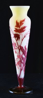 Lot 316 - Galle cameo vase - red glass overlaid on frosted body with citron tinting