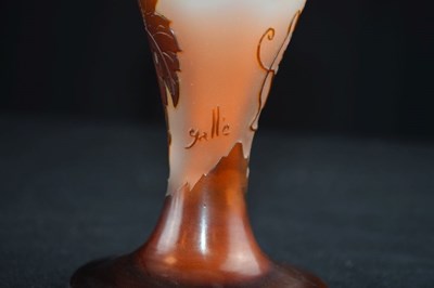 Lot 317 - Galle cameo vase - amber glass overlaid on frosted peach body, cut with grape and vine