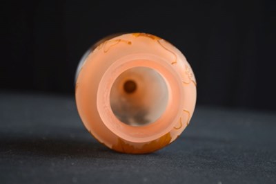 Lot 317 - Galle cameo vase - amber glass overlaid on frosted peach body, cut with grape and vine