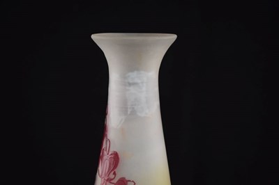 Lot 299 - Galle cameo vase - red and pink glass overlaid on opaque glass body, cut with fuschias