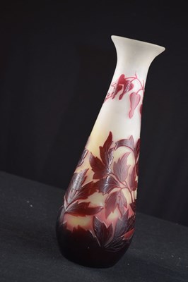 Lot 299 - Galle cameo vase - red and pink glass overlaid on opaque glass body, cut with fuschias