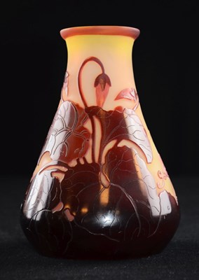 Lot 297 - Gallé – Cameo glass vase, red and pink glass overlaid on citron body