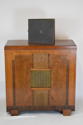 Lot 532 - Oak stereo cabinet and records