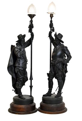 Lot 191 - After Auguste Poitevin (France 1819-1873) - Large pair of spelter figural lamps