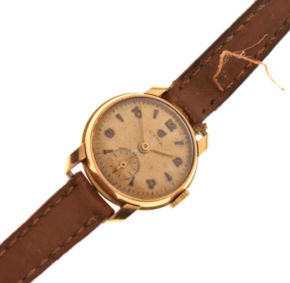 Lot 117 - Lady's Cyma yellow metal cased wristwatch