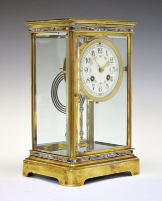 Lot 464 - 19th Century French brass and champlevé enamel four-glass mantel clock