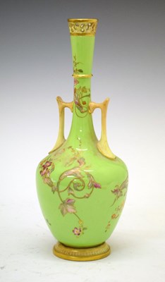 Lot 492 - Royal Worcester floral decorated green ground porcelain vase