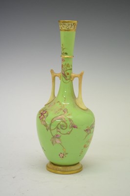 Lot 492 - Royal Worcester floral decorated green ground porcelain vase