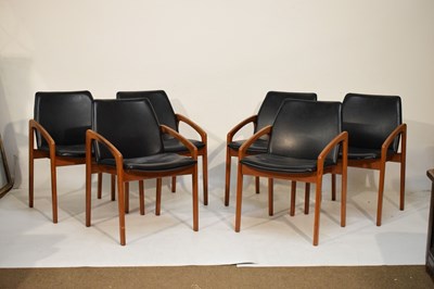 Lot 489 - Kai Kristiansen teak dining table and six model 121 open armchairs