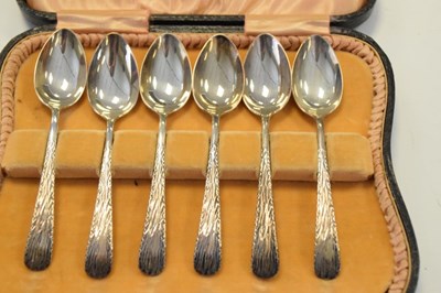 Lot 147 - Cased set of Edward VII silver teaspoons , together with a cased set of silver Apostle teaspoons