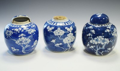 Lot 445 - Three Chinese porcelain ginger jars with prunus decoration