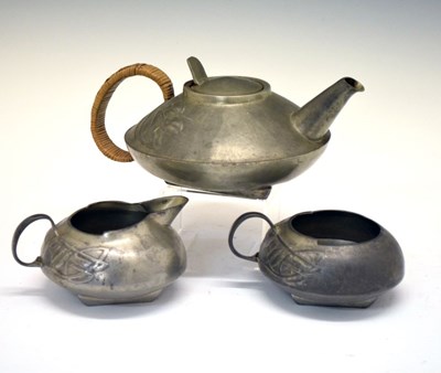 Lot 312 - Archibald Knox for Liberty - Tudric three piece tea set 0231