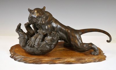 Lot 247 - Japanese Meiji bronze figure group, tiger and bear