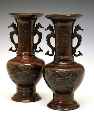 Lot 380 - Pair of Japanese bronze vases