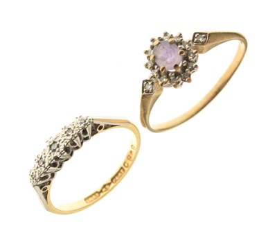 Lot 29 - Five stone illusion diamond ring, with a 9ct amethyst and diamond ring