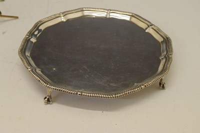 Lot 205 - George V silver salver with gadrooned piecrust edge and standing on four ball and claw feet