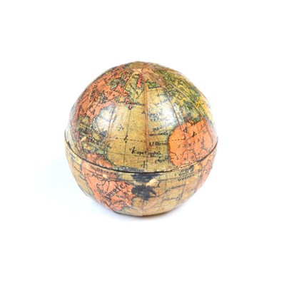 Lot 158 - Late 19th Century terrestrial pocket globe and portable inkwell, 4cm diameter x 4cm high