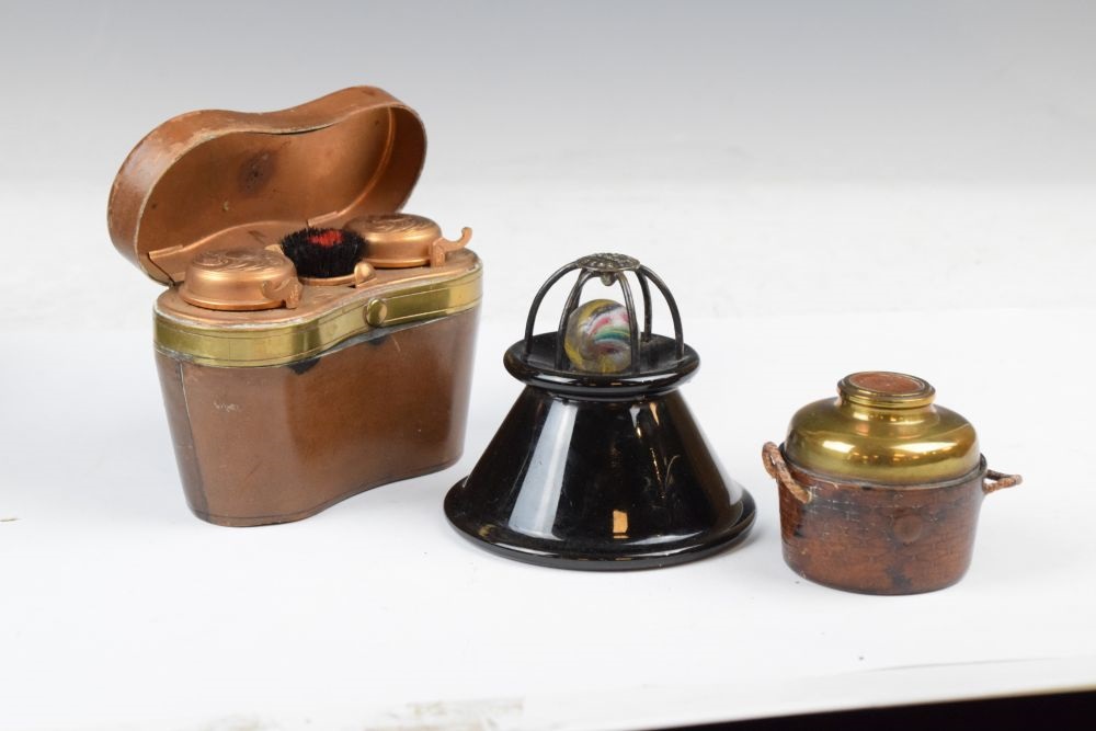Lot - TWO ORNATE VICTORIAN BRASS INKWELLS, LATE 19TH CENTURY