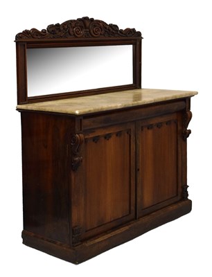 Lot 651 - Early Victorian marble top chiffonier with foliate scroll crest to the mirror back