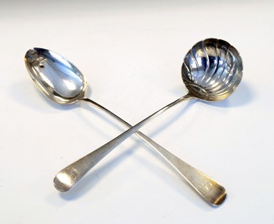 Lot 176 - George III silver ladle, London 1809, and a silver basting spoon, London 1812
