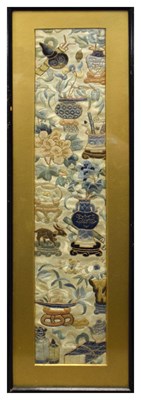 Lot 598 - Chinese silk sleeve panel, circa 1900