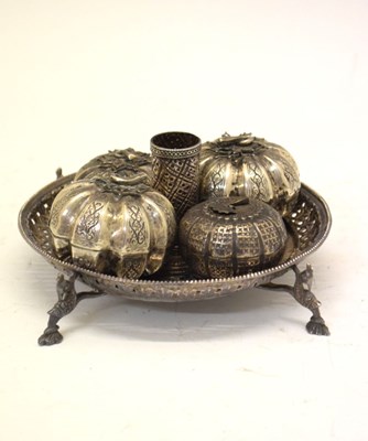 Lot 204 - Indian silver chamberstick and three metal boxes