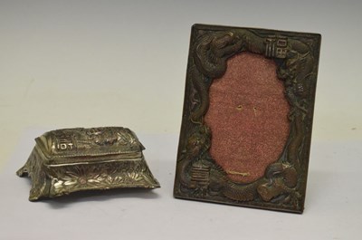 Lot 326 - Asian silver plate inkstand and copper photograph frame