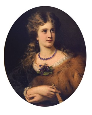 Lot 394 - Anton Ebert (1845-1896) -Oval oil on canvas- Portrait of a lady