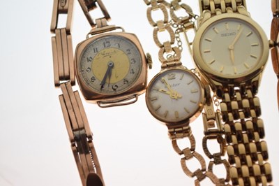 Lot 124 - Three ladies gold watches, and gold-plated Seiko watch