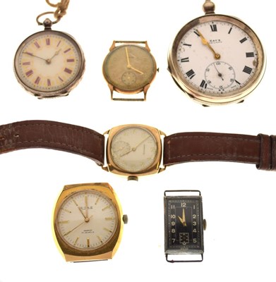 Lot 123 - Gentleman's 9ct  Marvin wristwatch, two silver pocket watches, and sundry watch heads