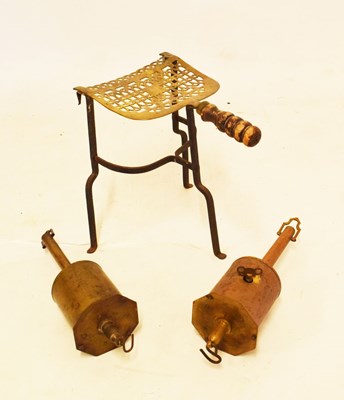 Lot 673 - Brass trivet circa.1800 and two brass Bottle Jacks