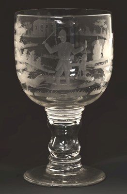 Lot 276 - Hunting interest: Large 19th Century wheel-engraved glass rummer