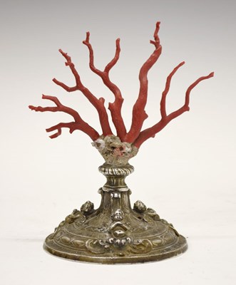 Lot 171 - Unusual branched Mediterranean red coral specimen on silver stand