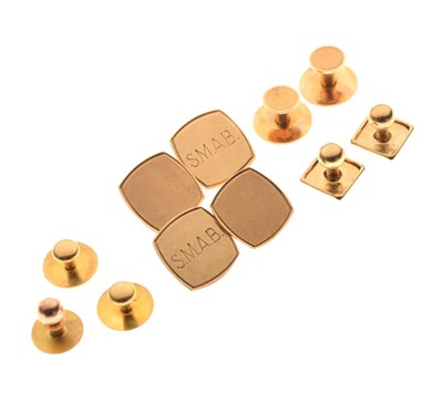 Lot 42 - Pair of 9ct gold cufflinks, and various collar studs
