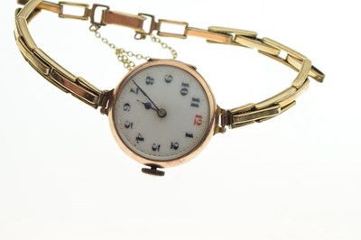 Lot 51 - 9ct gold leaf design brooch, together with a 9ct gold cased cocktail watch