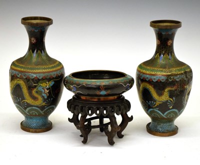 Lot 387 - Chinese hardwood figure of Shoulao on stag or deer, together with three pieces of cloisonne