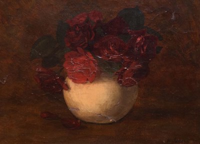 Lot 528 - Oil on canvas - Still life with red roses