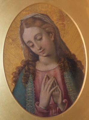 Lot 556 - Italian School, 19th Century - Oval oil of the Virgin Mary