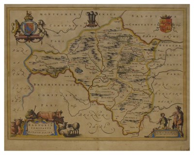 Lot 692 - Blaeu - coloured engraved map of Radnorshire