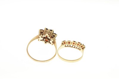 Lot 33 - 9ct gold cluster ring set garnet-coloured stones and another dress ring