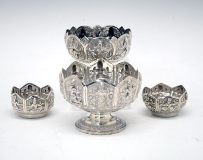 Lot 100 - Set of four Indian white metal bowls in the Swami manner