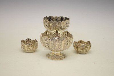 Lot 100 - Set of four Indian white metal bowls in the Swami manner