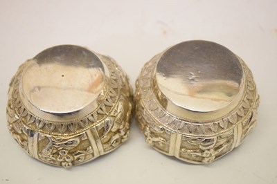 Lot 100 - Set of four Indian white metal bowls in the Swami manner