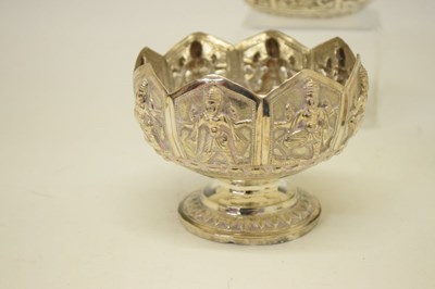 Lot 100 - Set of four Indian white metal bowls in the Swami manner