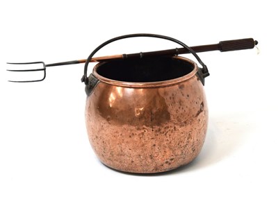 Lot 502 - Early 19th Century treen and copper fireside log fork and copper pot