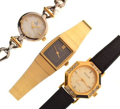 Lot 114 - Three ladies dress watches comprising Seiko, Sollex and Bulova