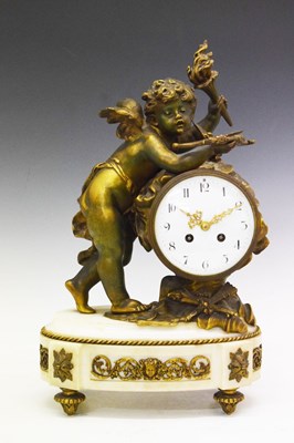 Lot 451 - Mid 19th Century French bronze and white marble mantel clock