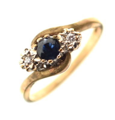 Lot 8 - 9ct gold sapphire and diamond three stone crossover ring