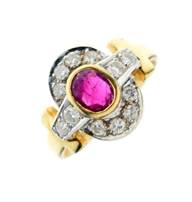 Lot 14 - Ruby and diamond cluster 18ct gold dress ring